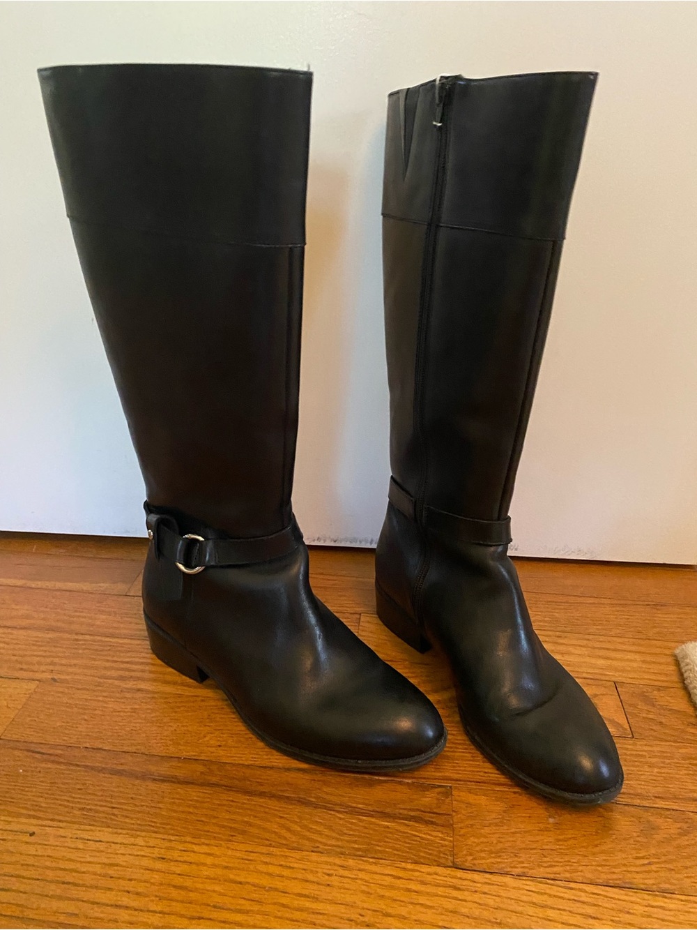 Ralph Lauren Black Leather Tall Riding Boots with Buckle